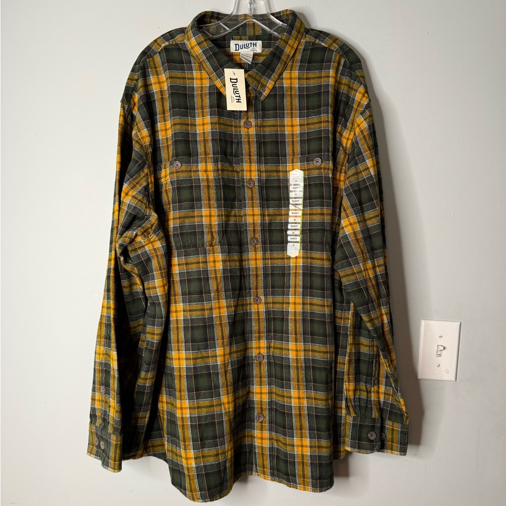 Duluth 3XL Men's Green and Yellow Plaid Shirt relax fit New with Tags